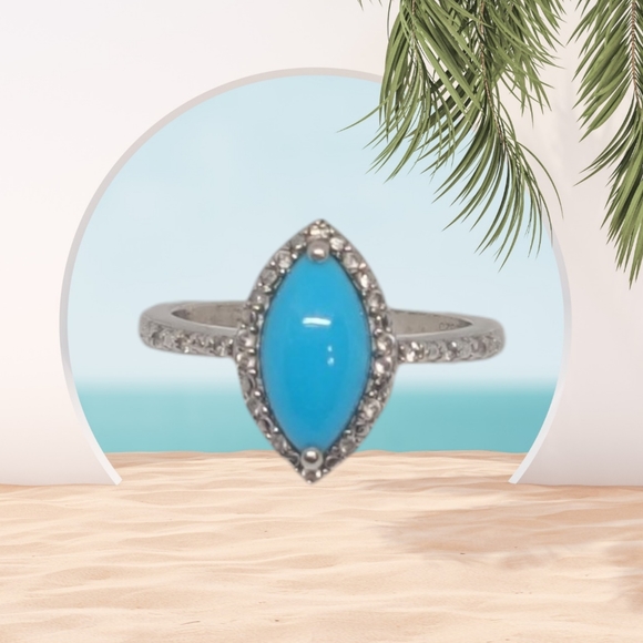 NWT Natural Arizona Sleeping Beauty Turquoise & Zircon Ring Size 7 - Picture 6 of 13